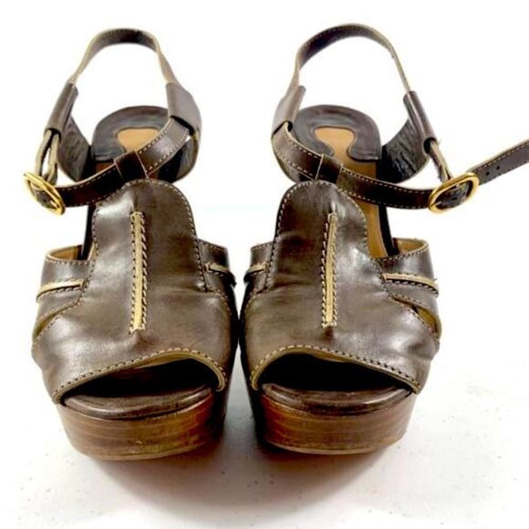 Designer Chloe Saks 5th Ave-Brown Leather Wedge Sandals MSRP$695, sz 38, box/bag - Picture 3 of 16